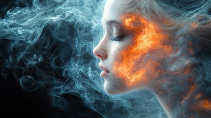 Poster - serene woman with dissolving head symbolizes mindfulness and cognitive transformation in cbt.image