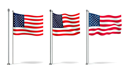 Poster - set of three american flags waving on transparent background generative ai