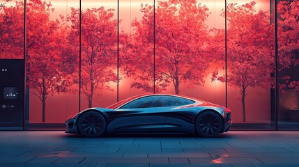 Poster - sleek modern ev against clean minimalistic background this image represents the intersection of technology and sustainable transportation solutions hinting at greener future.illustration