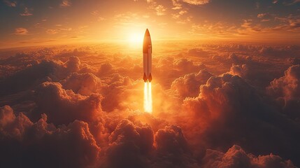 Poster - sleek rocket soaring into the sky symbolizes ambition and innovation perfect for conveying forward thinking ideas and futuristic goals ample space for text overlay.image