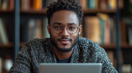 Poster - student engaging in online learning through distant university course symbolizing effective personal and professional growth in the digital age.stock image