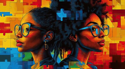 Poster - stylizedof two diverse individuals holding puzzle pieces symbolizing collaboration teamwork and unity the image emphasizes diversity and inclusion in problem solving.image