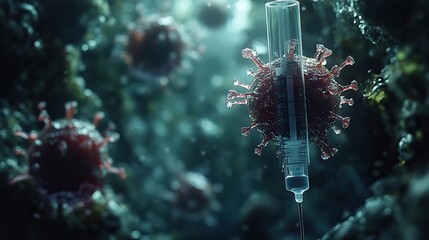 Poster - syringe targeting virus cell symbolizing precise cancer virus treatment.illustration