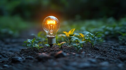 Poster - tree and light bulb symbolizing sustainability renewable energy and innovative environmental solutions.illustration
