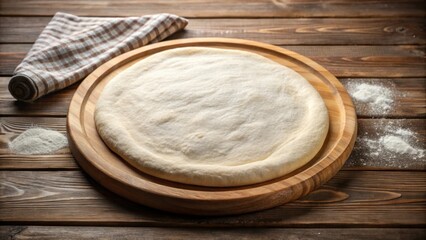 Stretching pizza dough on wooden plate , food, cooking, preparation, Italian, recipe, ingredients, chef, kitchen, homemade