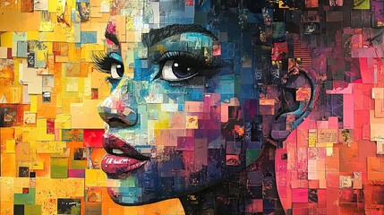 Poster - vibrant art collage featuring high contrast colors blending various elements into dynamic and visually stimulating composition.illustration