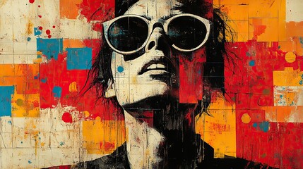 Poster - vibrant art collage featuring high contrast colors blending various elements into dynamic and visually stimulating composition.stock image