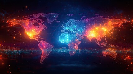 Poster - vibrantof global communication network showcasing interconnected digital nodes and pathways across the world symbolizing seamless digital connections and dat exchange.illustration