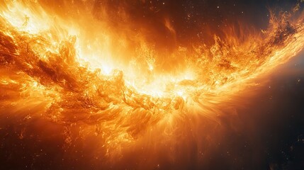 Poster - vivid depiction of solar flare erupting from the sun illustrating the intense energy and potential for geomagnetic storms.stock image