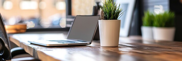 local small business concept with laptop and plant