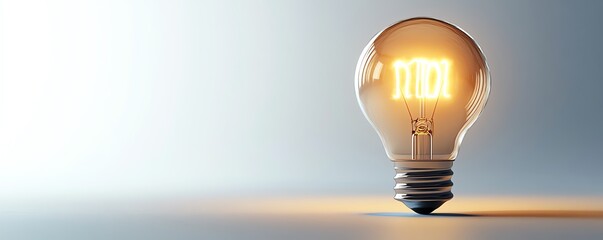 Aufkleber - Creative 3D rendering of a light bulb with a glowing filament forming the word idea, against a clean white backdrop, emphasizing creativity and light