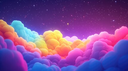 Poster - Incredibly beautiful galaxy rendered in 3D cartoon style featuring a nebula and starry night sky in vibrant rainbow colors