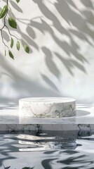 Wall Mural - Marble podium with soft leaf shadows by fresh water