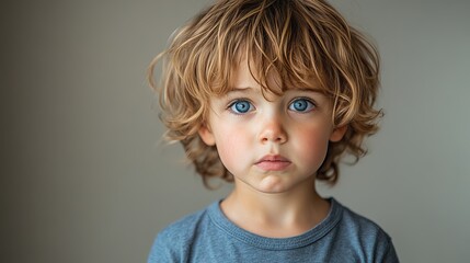 Wall Mural - young child with an angry expression standing against plain neutral background showcasing raw emotion and intensity