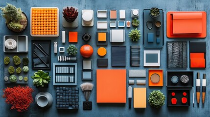 Poster - abstract elements arranged in flat lay on an isolated background perfect for illustrating modern business concepts and marketing strategies.stock image