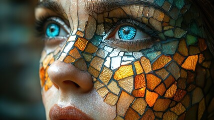 Poster - abstract glass mosaic of female face symbolizing the innovative and analytical nature of the juli programming language in dat science
