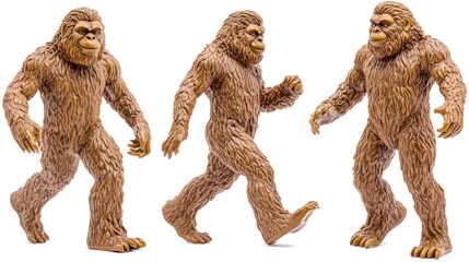 Poster - Set of 3 Bigfoot Figurines on Clear Background Generative AI