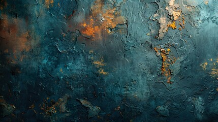 Abstract Grunge Texture: Blue, Green & Gold Wall Background