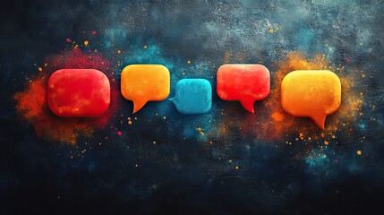 Poster - abstractof social interaction and messaging featuring smartphone speech bubbles and abstract shapes 