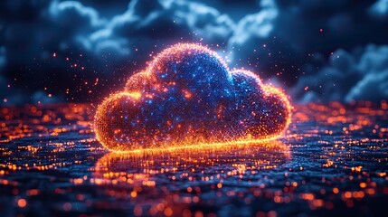 Poster - abstract image of clouds and digital elements representing cloud migration and dat transfer.stock image