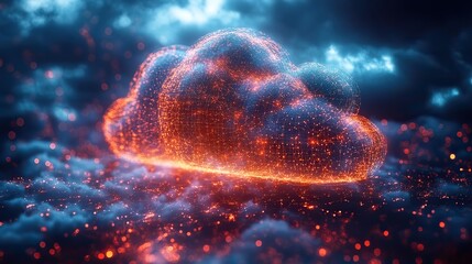 Poster - abstract image of clouds and digital elements representing cloud migration and dat transfer