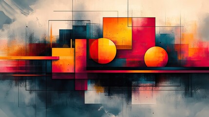 Poster - abstract representation of dynamic environment using vibrant geometric shapes and colors showcasing 