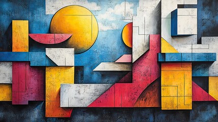 Poster - abstract representation of dynamic environment using vibrant geometric shapes and colors showcasing movement and energy