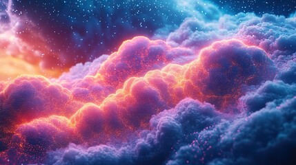 Poster - abstract representation of cloud computing with vibrant textured shapes forming cloud icons symbolizing dat storage and digital connectivity.image