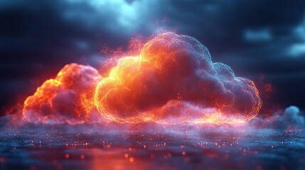 Poster - abstract representation of cloud computing with vibrant textured shapes forming cloud icons symbolizing dat storage and digital connectivity.illustration