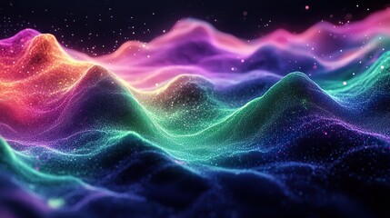 Fototapete - abstract representation of dat science with flowing shapes in green and violet symbolizing the juli programming languages dynamic and analytical capabilities.image