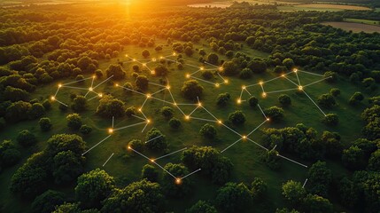 Poster - aerial view of land plots with location markers and connecting lines representing property mapping.image