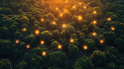 Poster - aerial view of land plots with location markers and connecting lines representing property mapping