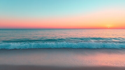 Poster - aesthetic and beautiful minimalism beach scene featuring serene shoreline with stunning blue and pink color gradient sky evoking sense of tranquility and peacefulness.stock image
