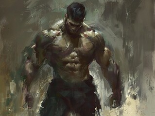 Poster - Powerful Muscular Man Digital Painting