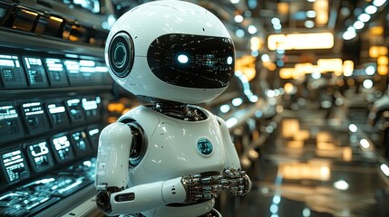 Fototapete - ai assistant robot surrounded by tech gadgets symbolizing advanced technology and innovation in artificial intelligence.image
