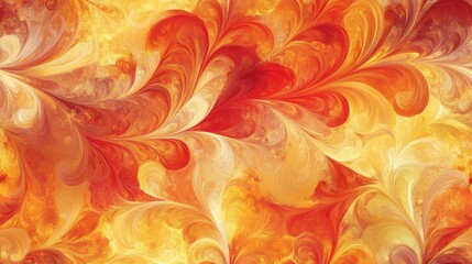 Poster - Seamless ornament featuring luxurious artistic curved patterns in shades of yellow orange and dark red showcasing a transparent effect and blurred style ideal for backgrounds wallpapers and wrappi
