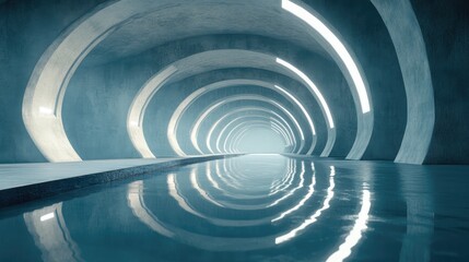 Poster - Futuristic sci fi tunnel corridor with a glass bottom featuring captivating reflections perfect for wallpaper backgrounds