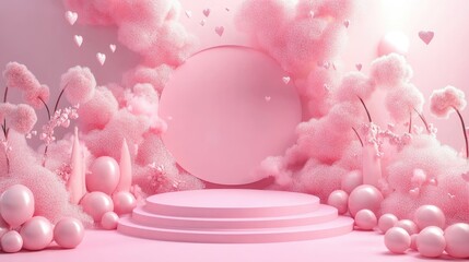 Poster - Pink podium for product presentation with background and copy space 3D rendering Valentine theme
