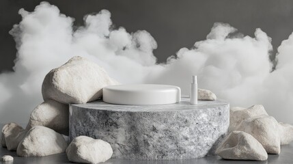 Wall Mural - podium featuring rocks and stones in a space like environment 3d rendered illustration soft fluffy c