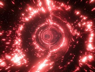 Fototapete - Dynamic red light warp featuring a radial burst Captivating 2D cartoon style depiction of space travel patterns highlighted with a neon glow resembling a fantasy tunnel in hyperspace
