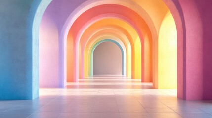 Poster - Colorful arched passage in a 3D rendered empty interior space