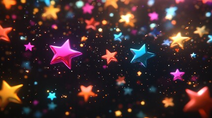 Poster - 3d cartoon depiction featuring a black background filled with variously sized and colored stars that