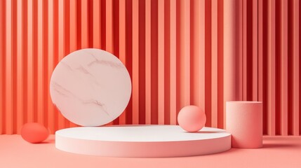 Poster - abstract background featuring geometric shapes including a minimal cylinder and cube podium an empty