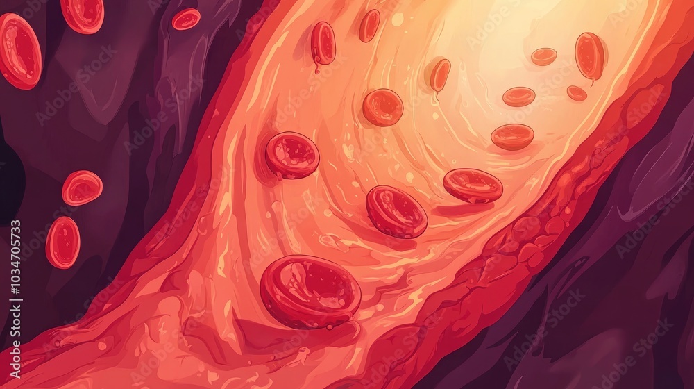 Normal blood circulation showing cholesterol buildup in blood vessels ...