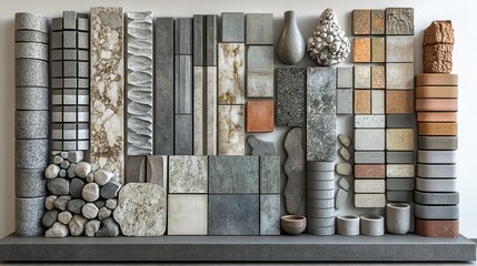 Poster - assorted tile designs displayed in various shapes colors and textures showcasing variety of materials and patterns.stock image