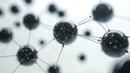 Poster - black spheres connected by lines on white background representing nodes and connections in network design.image