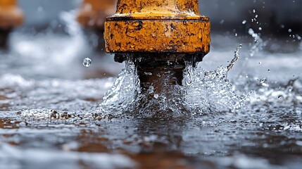 Poster - close up of damaged household plastic water pipe with water splashing out highlighting the urgency of plumbing repairs and water damage prevention.illustration