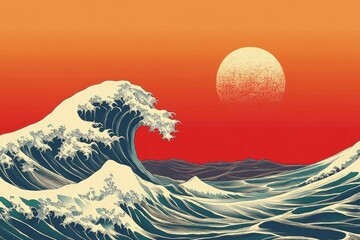 Poster - a painting of a large wave in the ocean