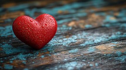 Poster - close up of red heart symbol on wooden background representing love and engagement perfect for illustrating romantic concepts and relationships