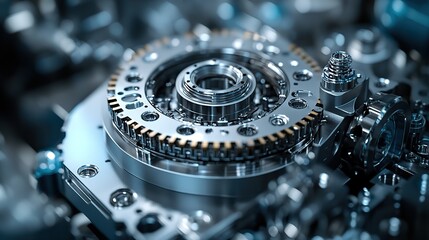 Poster - close up of robotic parts in smart factory showcasing precision engineering and advanced automation technology image highlights the intricate details and modern aesthetics of industrial robotics